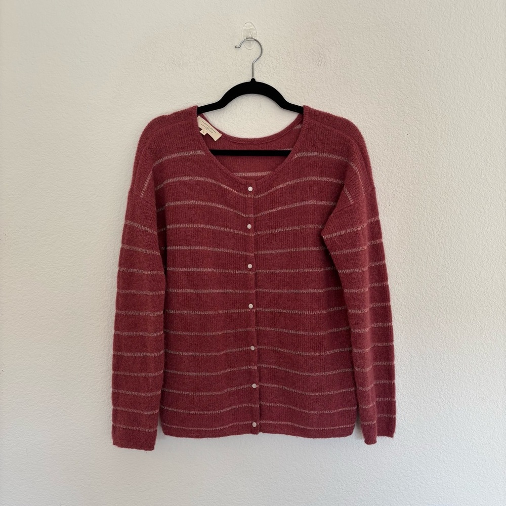 Sezane Gaspard Cardigan Sweater Dark Rosewood Gold - Picture 3 of 9